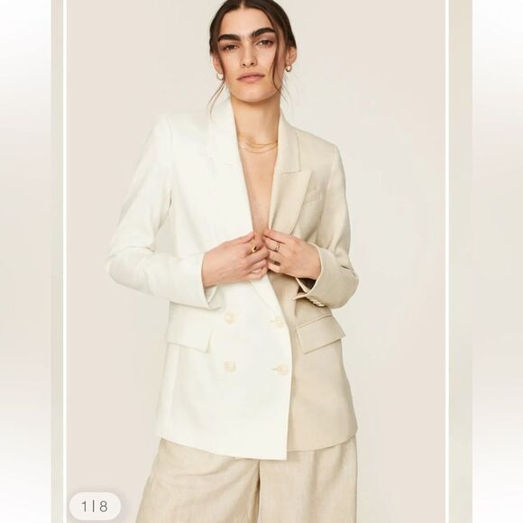 Veronica Beard Braeton Tan Linen Dickie Blazer | 8 - Picture 1 of 12
